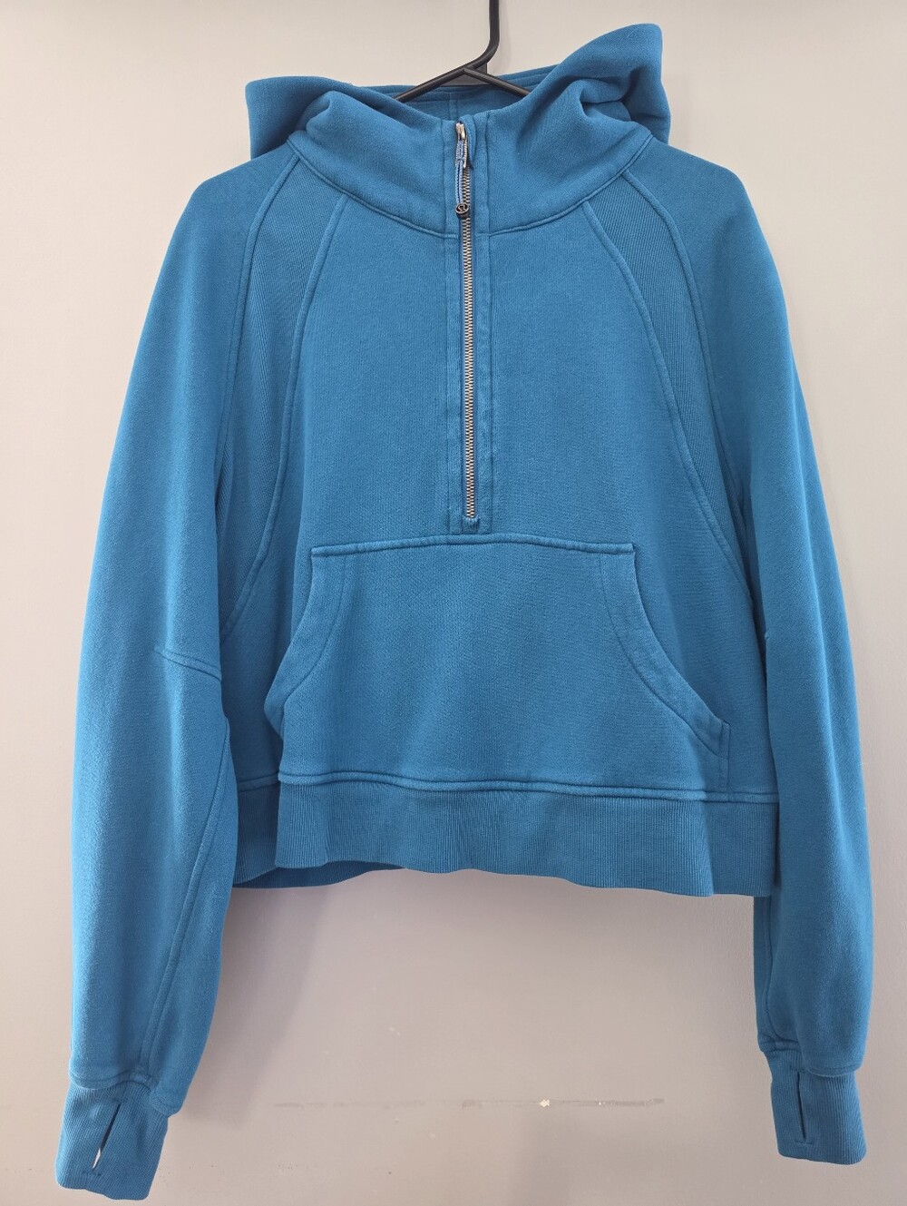 Lululemon Blue Cropped Half Zip Hooded Scuba